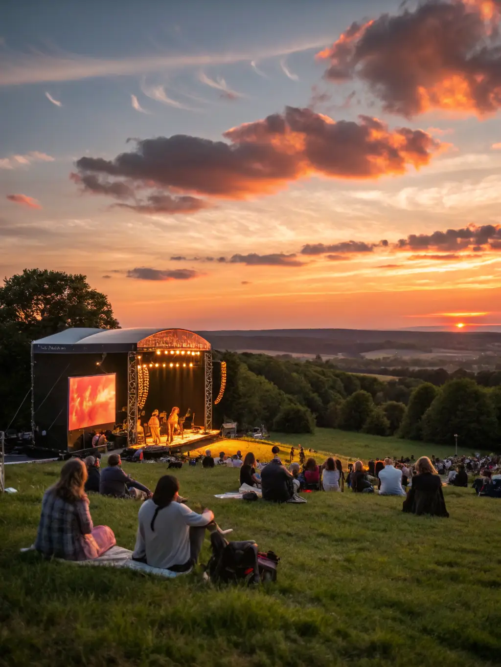 A photograph capturing the energy of a live music performance at a local park, part of ET TANT D'ARTS' summer concert series.